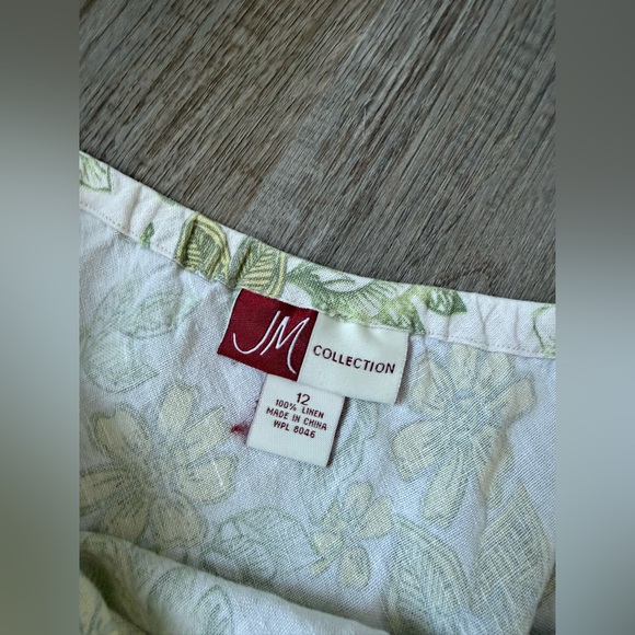 VTG JM COLLECTION 100% Linen Floral Green Yellow White A Line Skirt Size L 12 - Picture 3 of 7